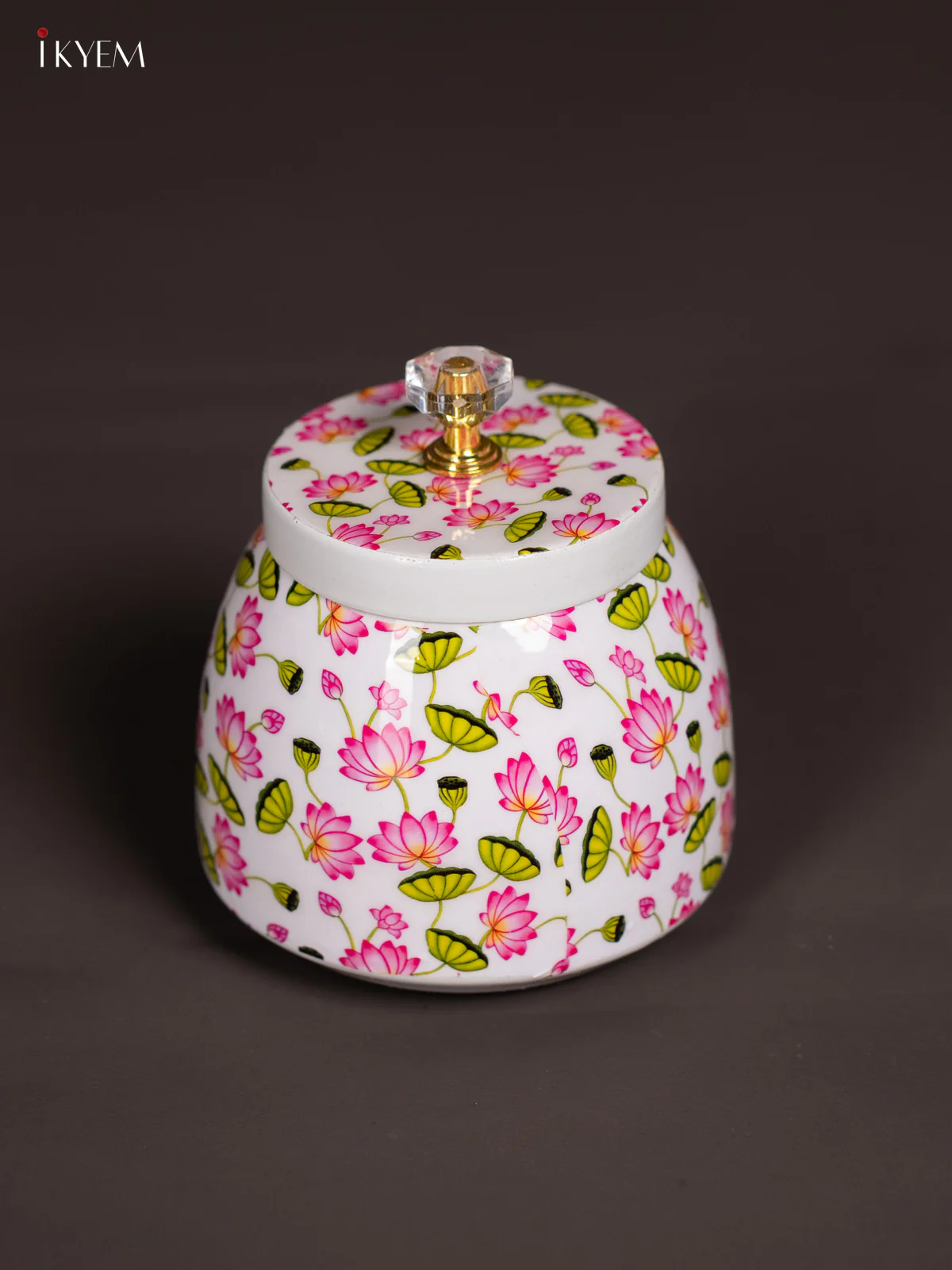 White Digital Printed Lotus Dry Fruit Jar – 4 Inch - KI19112