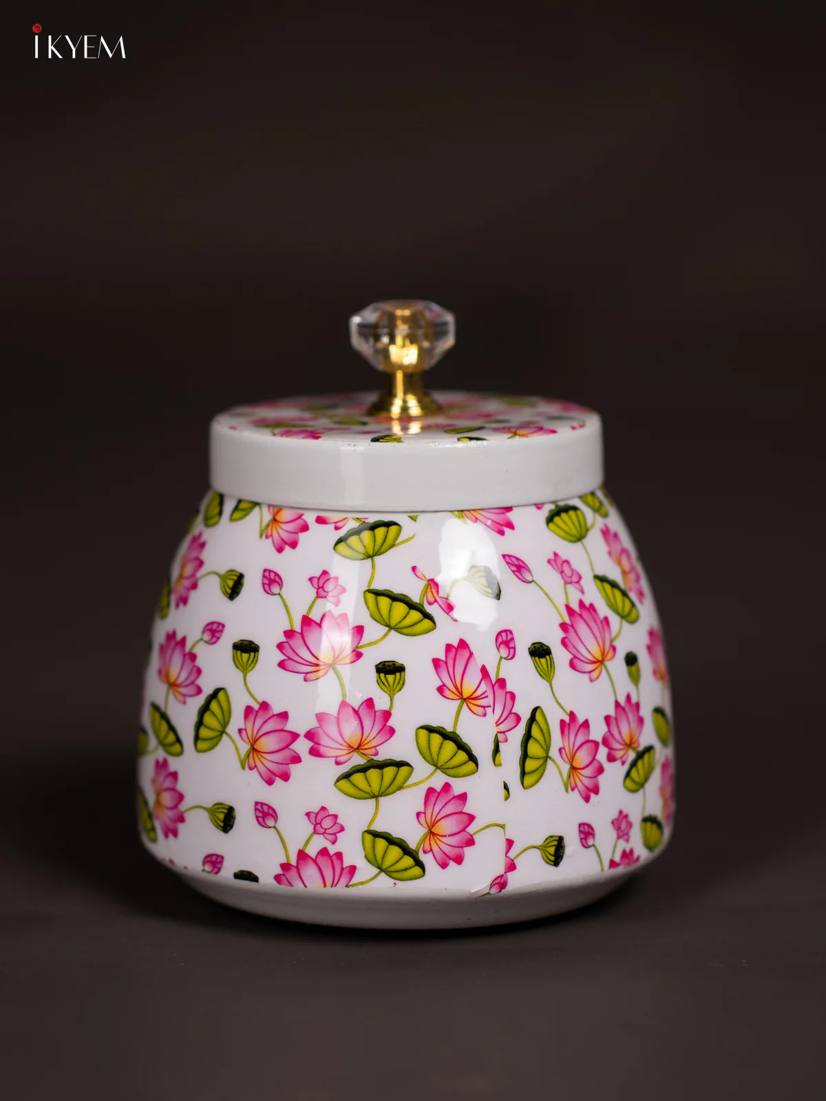 White Digital Printed Lotus Dry Fruit Jar – 4 Inch - KI19112 - Image 2