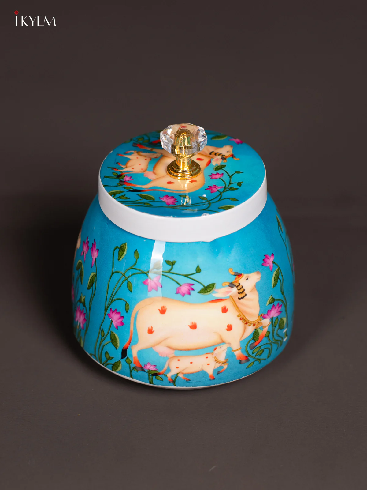 Sky Blue Digital Printed Cow & Calf Dry Fruit Jar – 4 Inch - KI19114