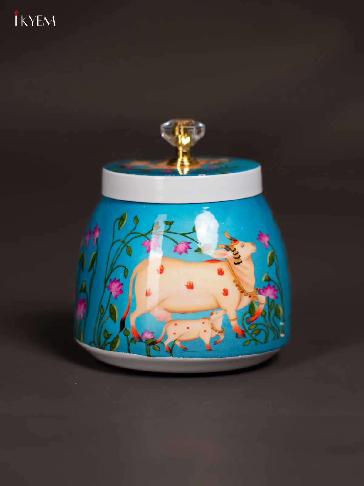 Sky Blue Digital Printed Cow & Calf Dry Fruit Jar – 4 Inch - KI19114 - Image 2