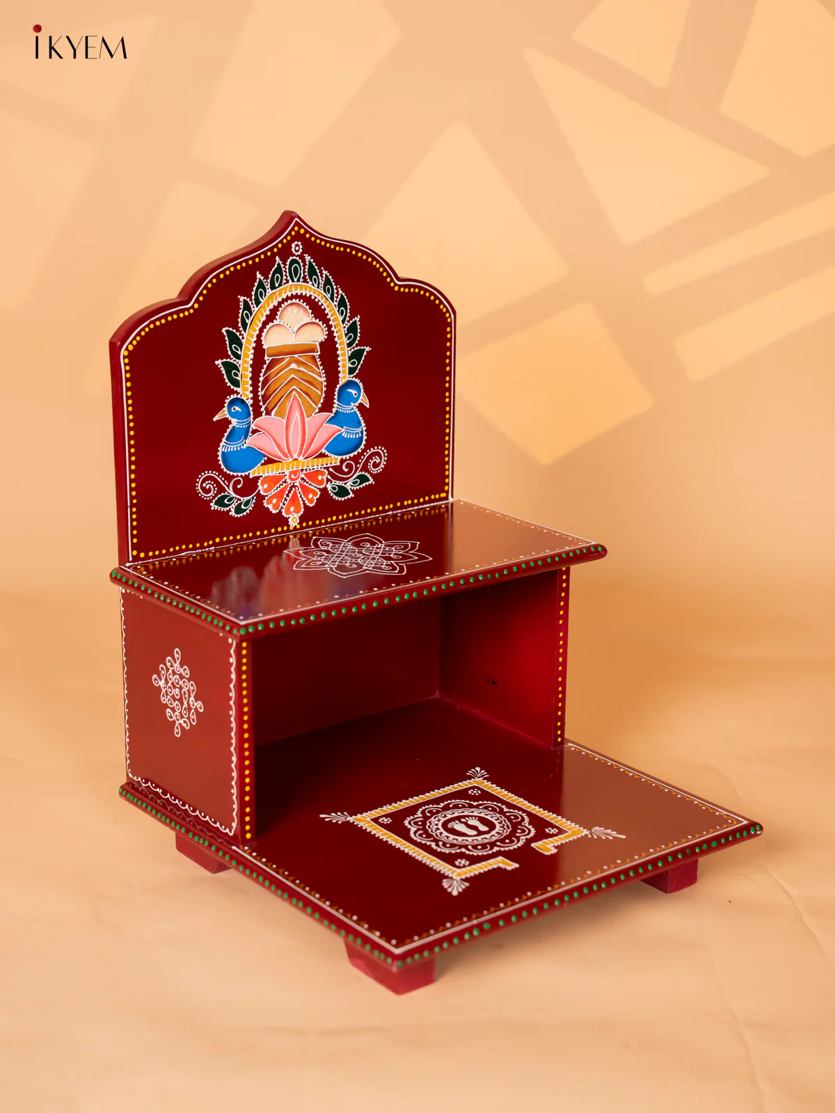 Hand painted Wooden Peacock 2-Step Golu Stand - Red - 16 Inches - KI19125 - Image 2