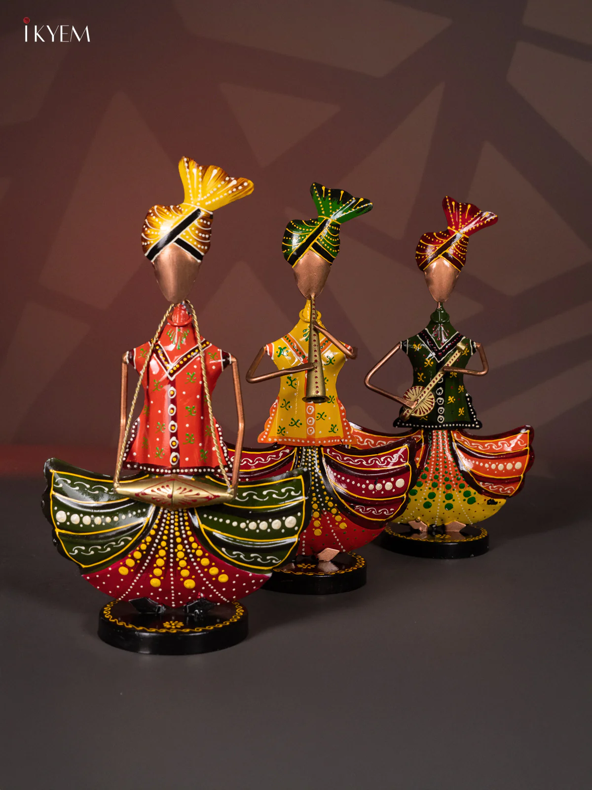 Hand-Painted Metal Rajasthani Musician Mens Set of 3 - 13 Inches - KI20111 - Image 5