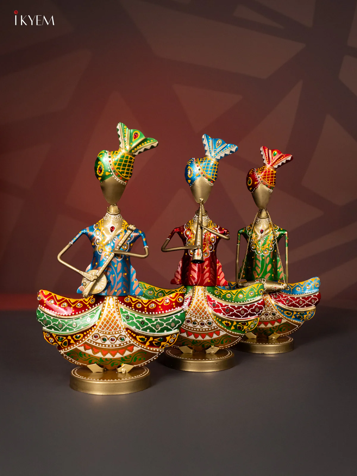 Hand-Painted Metal Rajasthani Musician Mens Set of 3 - 13 Inches - KI20112 - Image 5