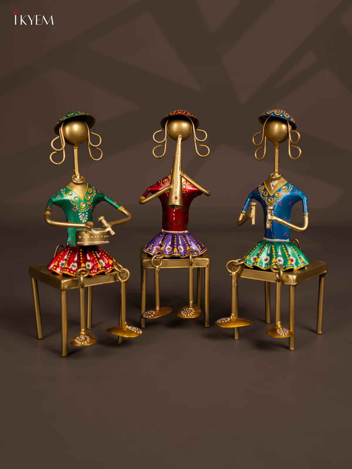 Hand-Painted Metal Musician Ladies Showpiece Set of 3 - 10 Inch - KI20117 - Image 2