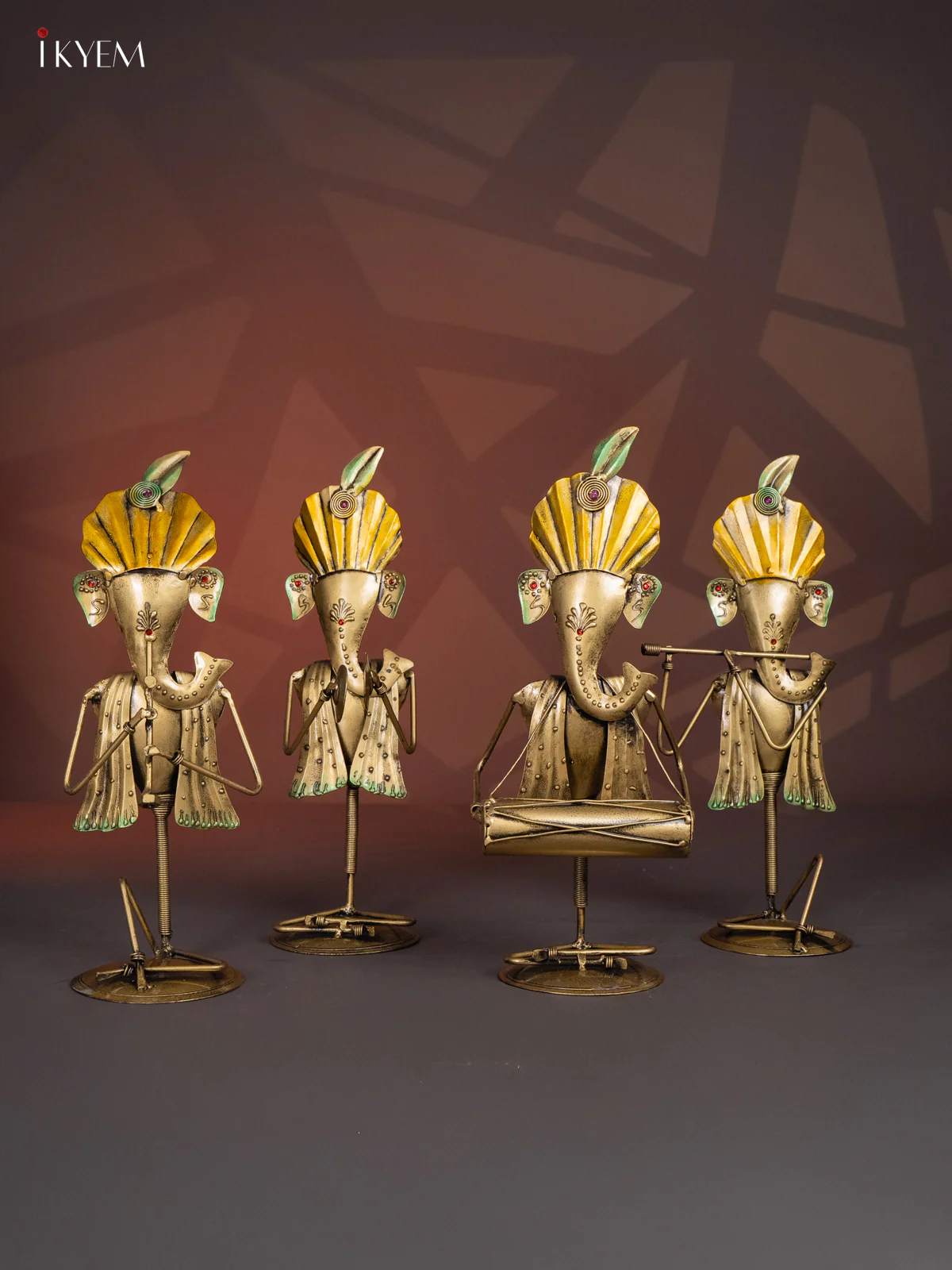 Hand-Painted Metal Musical Ganesh Set of 4 - 13 Inch - KI20121 - Image 7