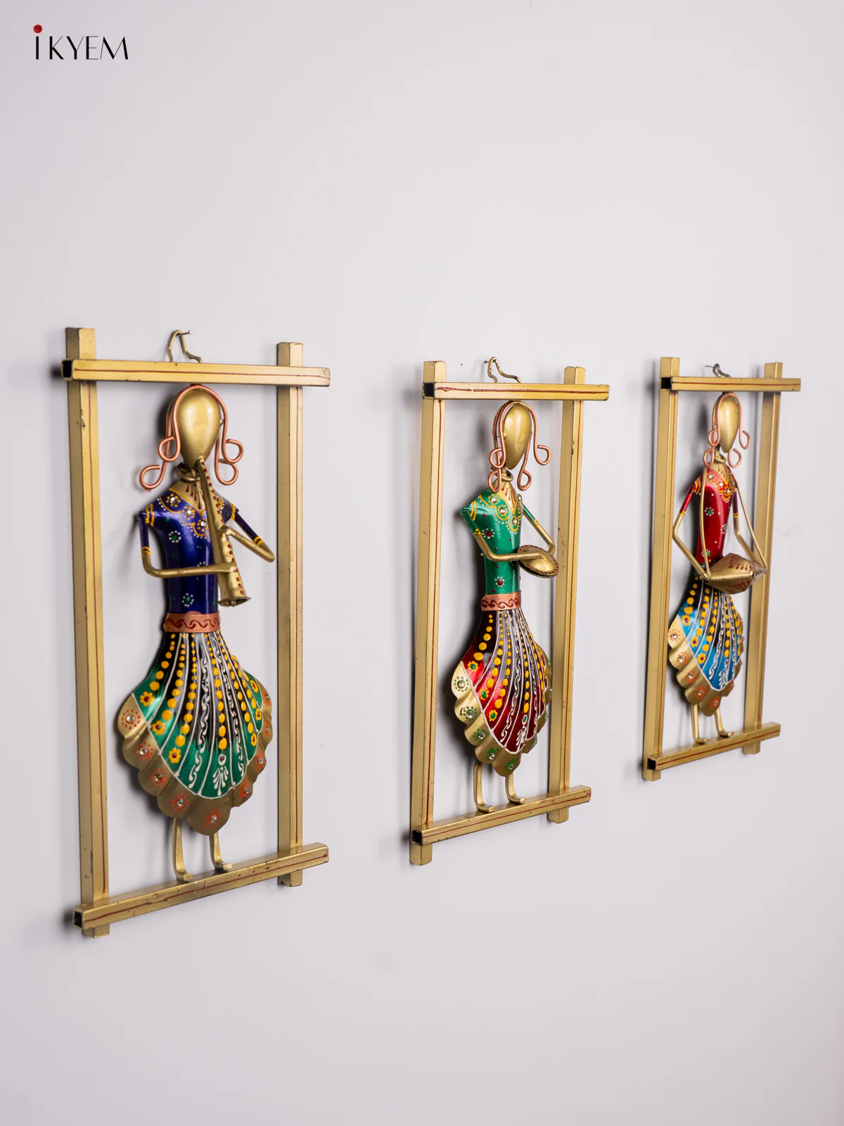 Hand-Painted Musician Lady Metal Wall Frame Set of 3 - 12 Inch - KI20137 - Image 6