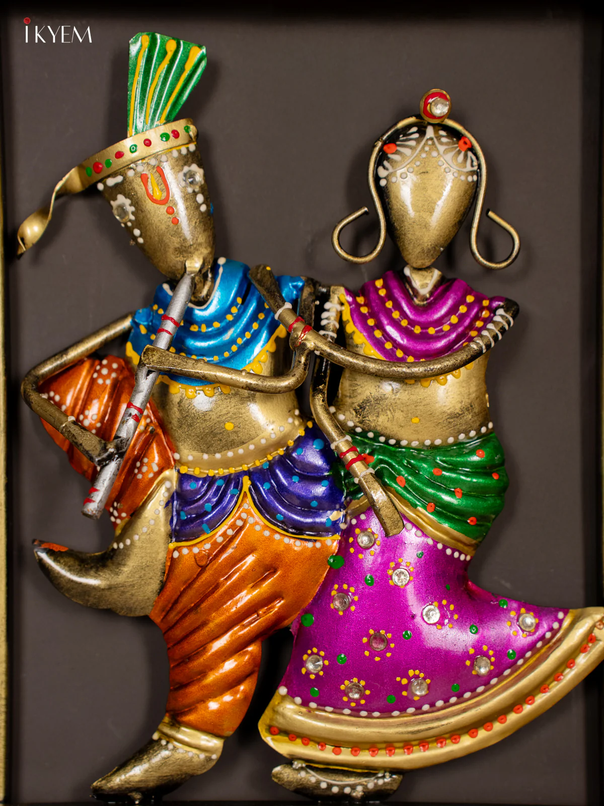 Hand Painted Radha Krishna Metal Wall Frame - 10.5 Inches - KI20138 - Image 3