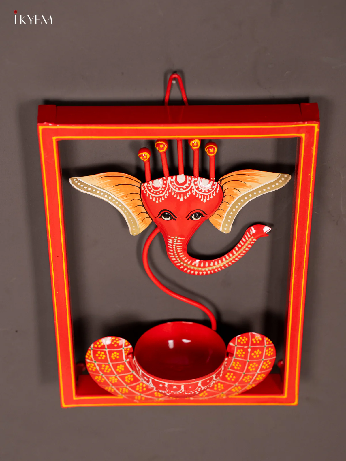 Hand-Painted Ganesha Metal T-Light Wall Frame - 11.3 Inches - KI20139 - Image 6