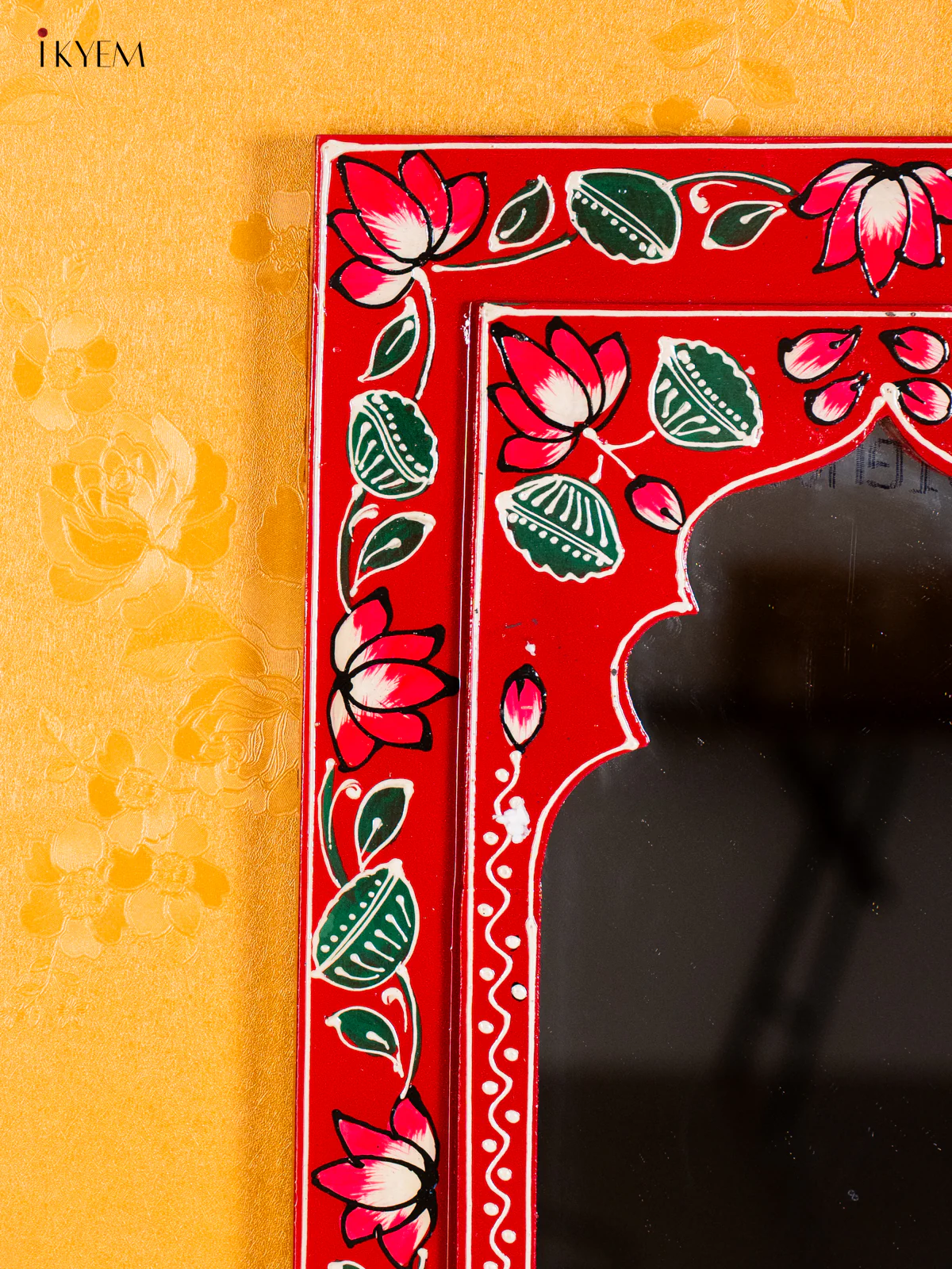 Wooden Hand Painted Mirror wall Frame - Red - 18 Inches - KI20144 - Image 3