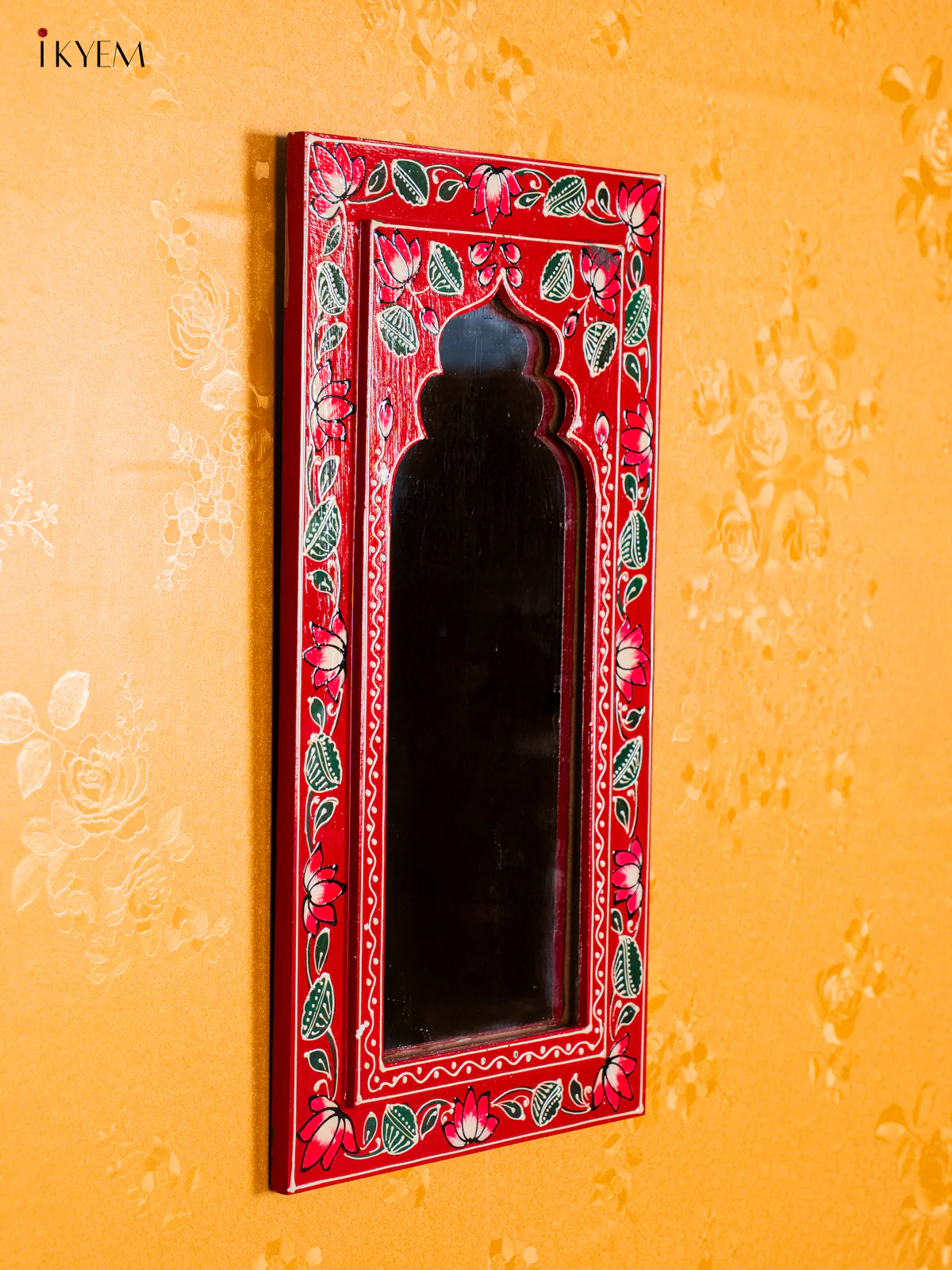Wooden Hand Painted Mirror wall Frame - Red - 18 Inches - KI20144 - Image 4