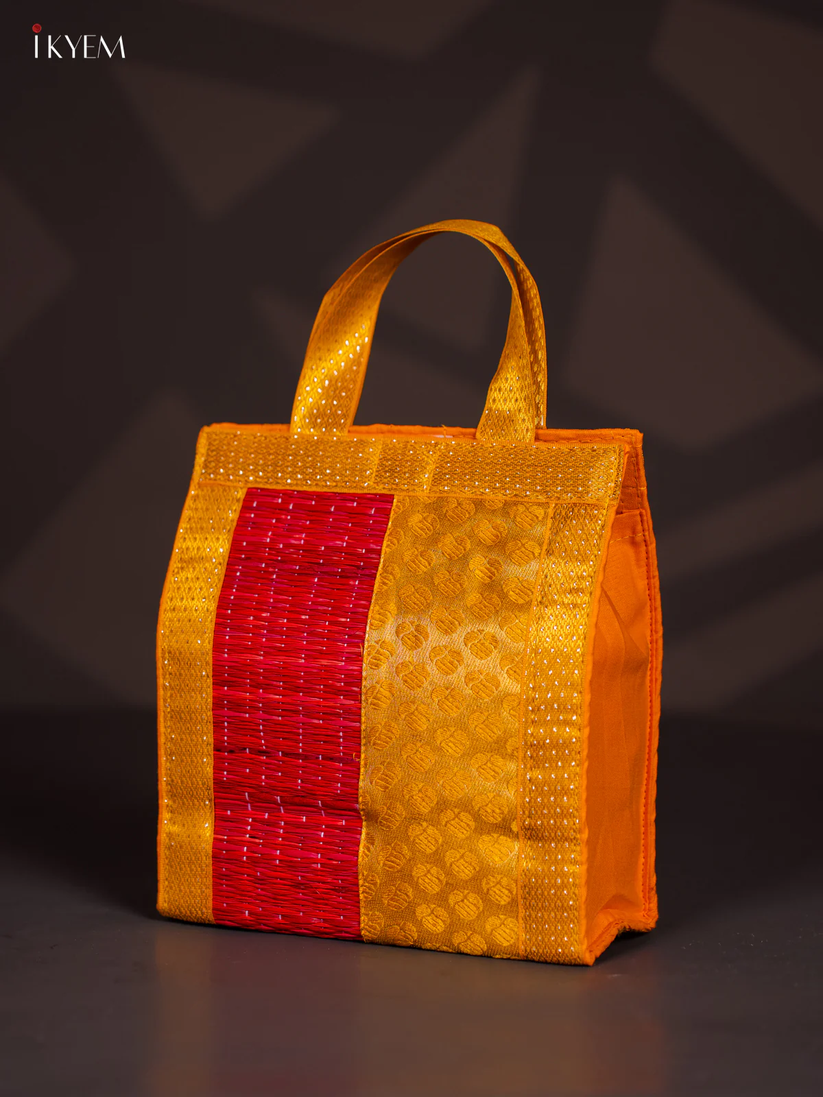 Yellow Raw Silk with Korai Bag - Red - 9 Inches - KI22120