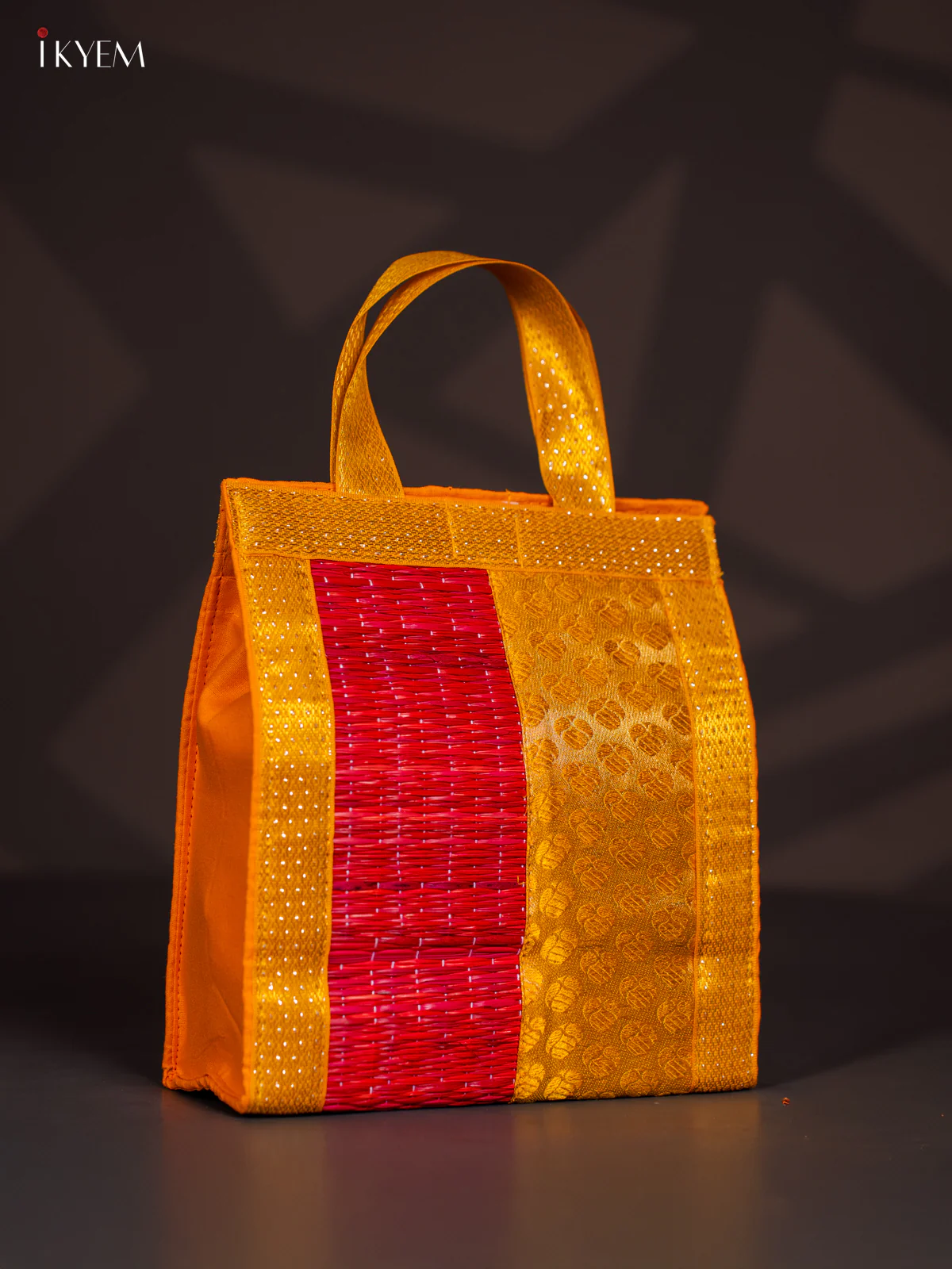 Yellow Raw Silk with Korai Bag - Red - 9 Inches - KI22120 - Image 3