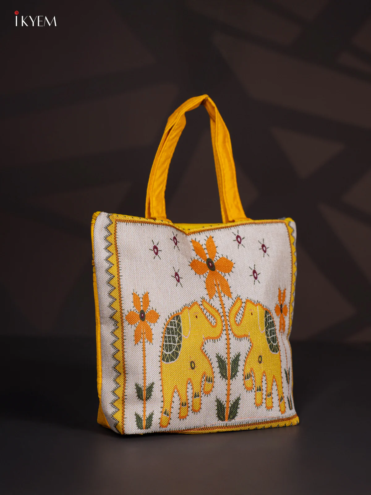 Elephant Design Jute Handbag- Yellow - KI24119 - Image 2