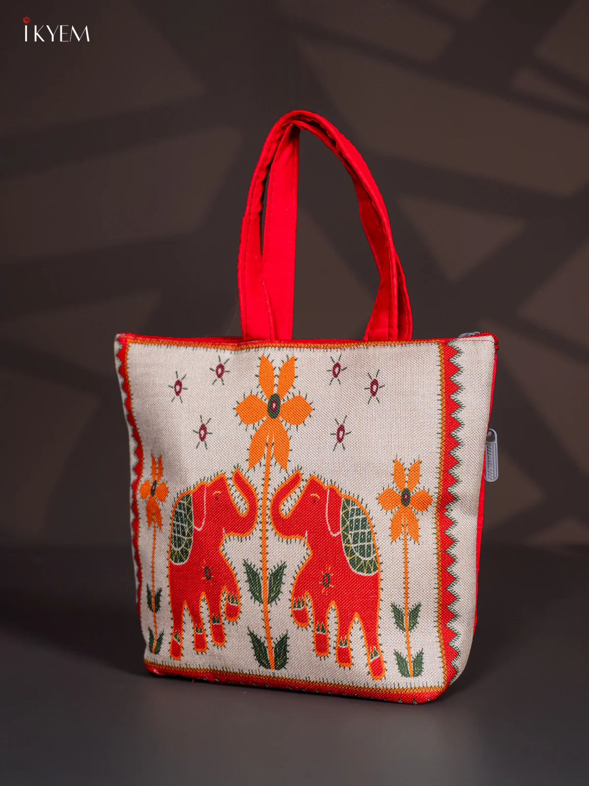 Elephant Design Jute Handbag - Red - KI24120 - Image 2