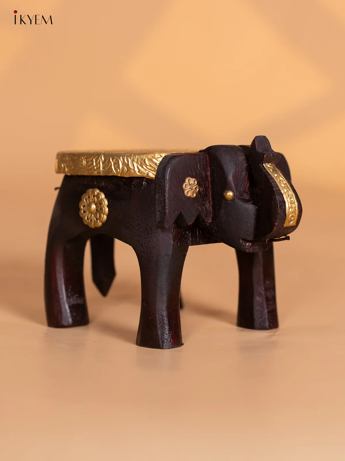 Brass Fitted Wooden Elephant Stool - 4 Inches - KI24135 - Image 2