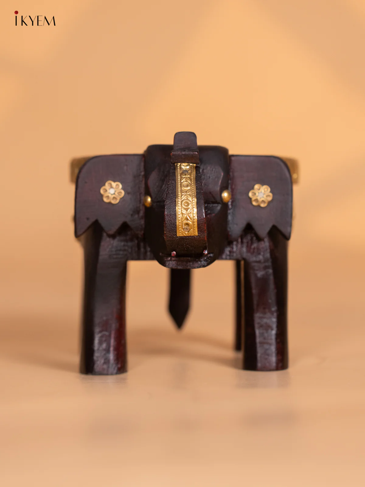 Brass Fitted Wooden Elephant Stool - 4 Inches - KI24135 - Image 3