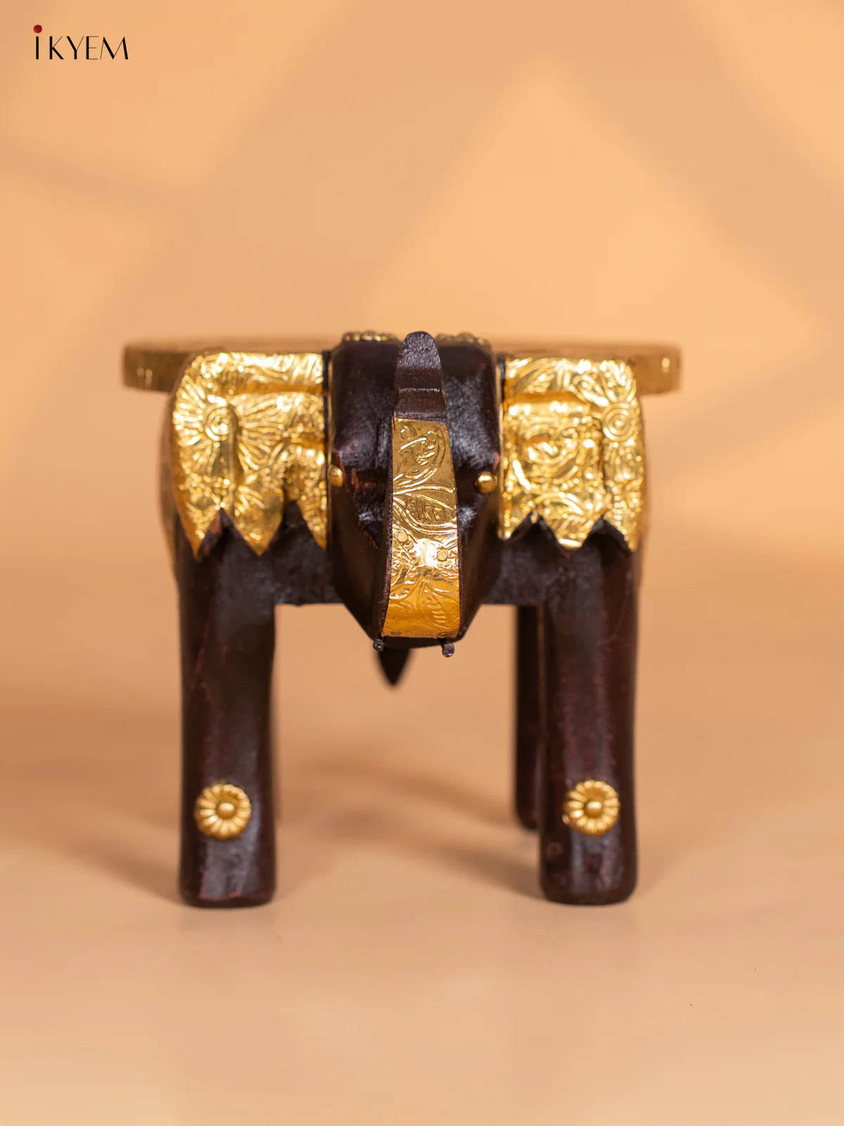 Wooden Brass Fitted Elephant Stool - 6 Inches - KI24136 - Image 2