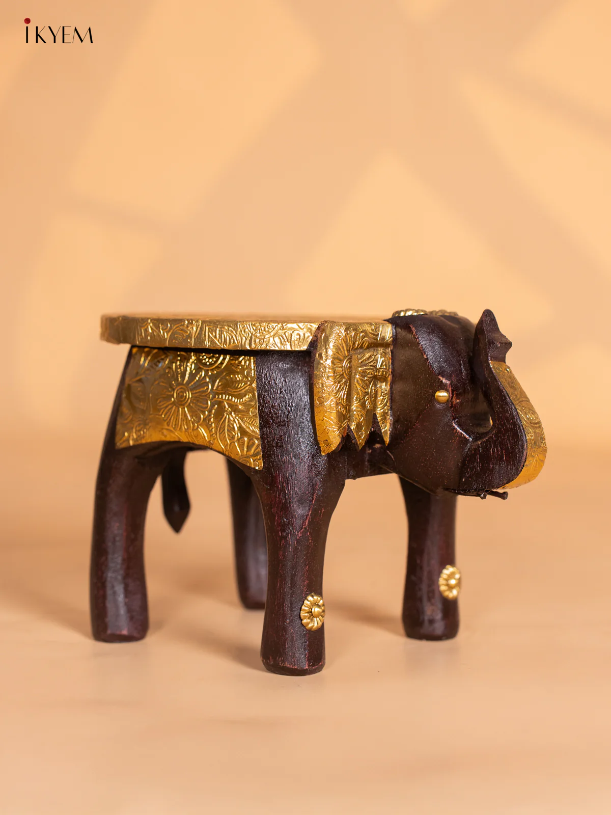 Wooden Brass Fitted Elephant Stool - 6 Inches - KI24136 - Image 3