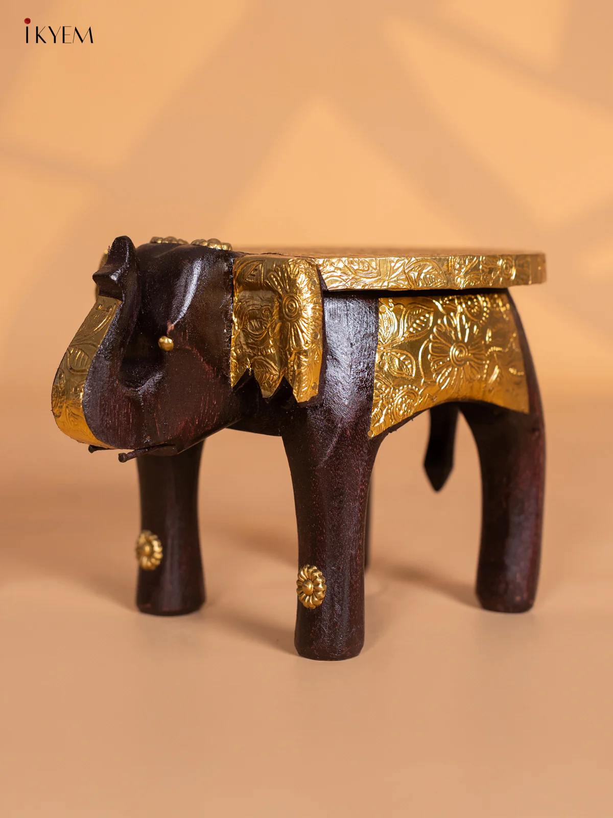 Wooden Brass Fitted Elephant Stool - 6 Inches - KI24136 - Image 5