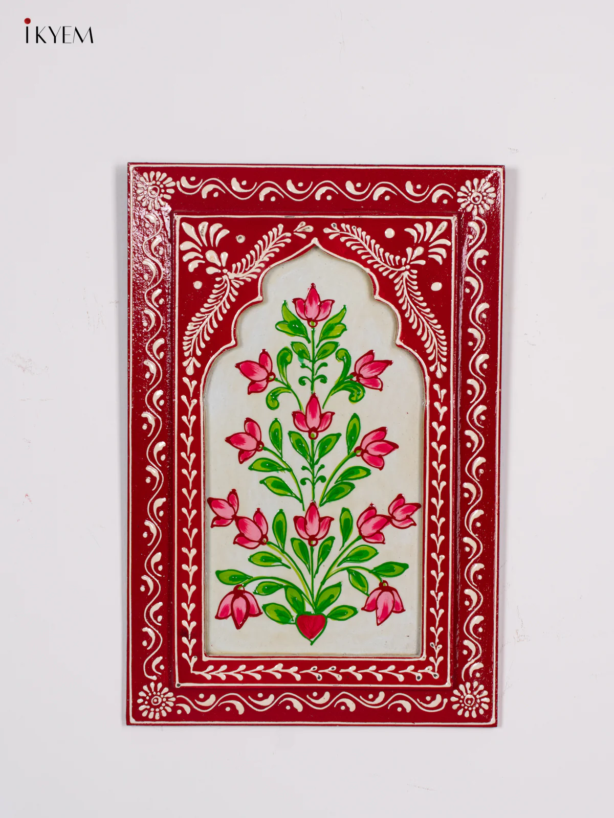 Wooden Hand Painted Wall Frame - Red with White - 12 inches - KI24140