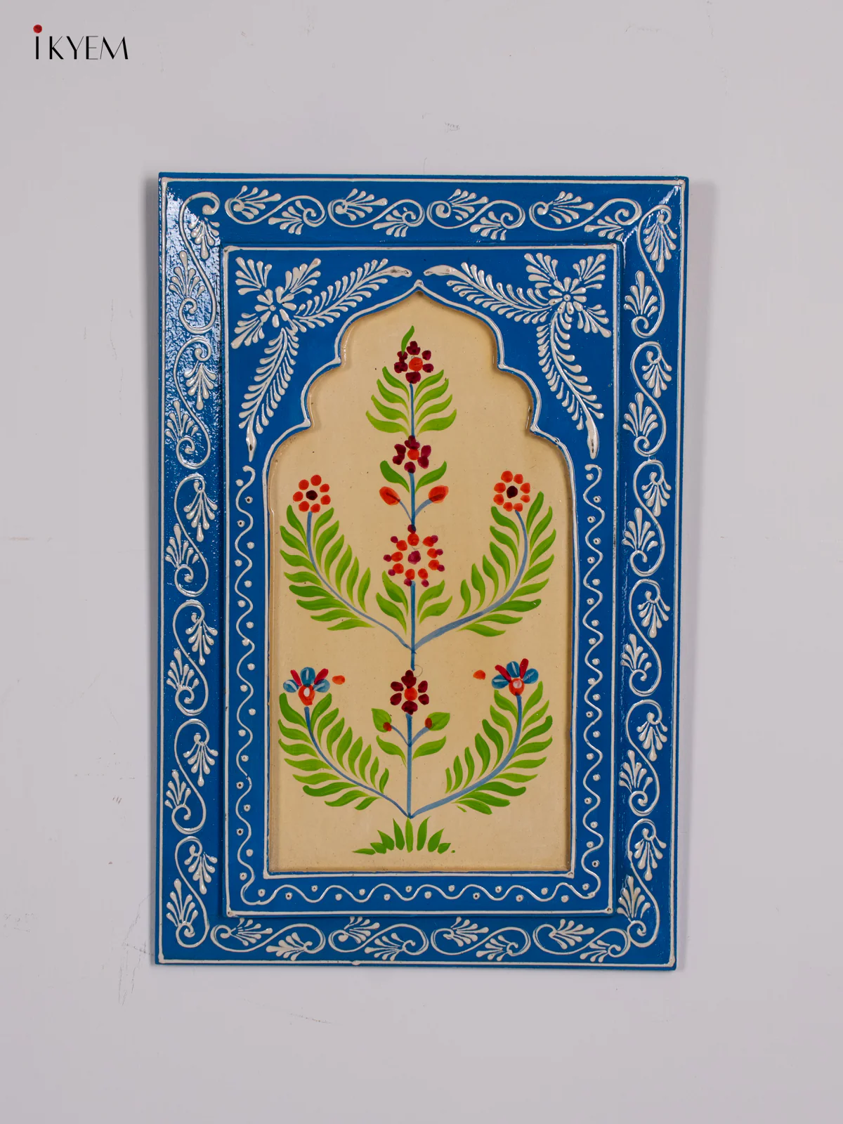 Wooden Hand Painted Wall Frame - Blue with Cream- 12 Inches - KI24143