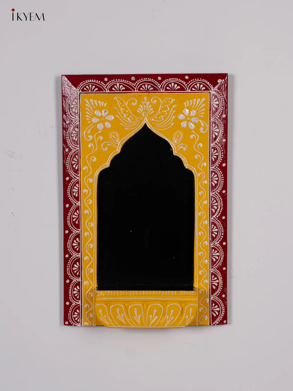 Wooden Hand Painted Wall Frame/Diya stand - Red with Yellow - 12 Inches - KI24145