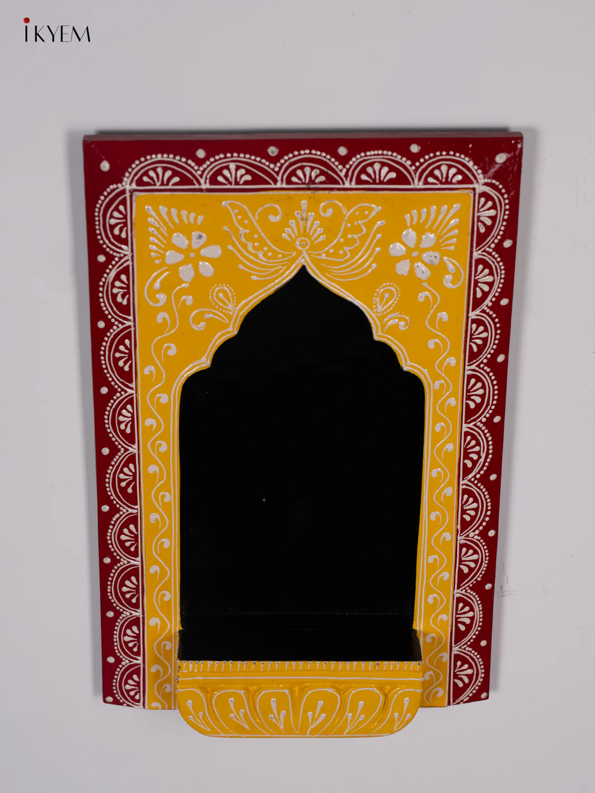 Wooden Hand Painted Wall Frame/Diya stand - Red with Yellow - 12 Inches - KI24145 - Image 3