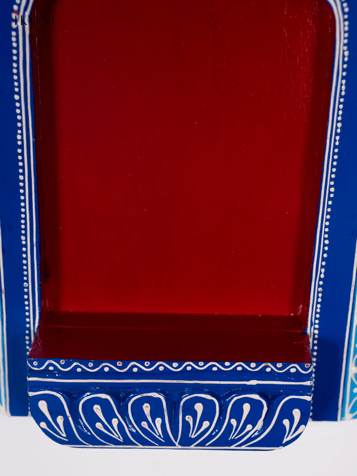 Wooden Hand Painted Wall Frame/Diya stand - Red with Sky blue - 12 Inches - KI24146 - Image 4