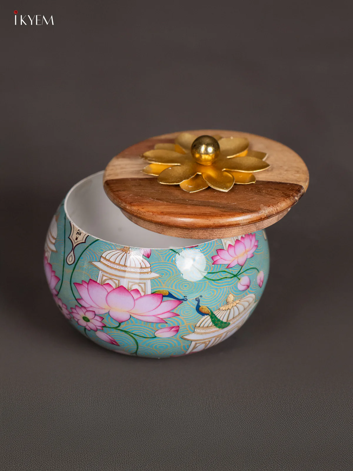 Lotus Digital Printed Dry Fruit Jar With Wooden Lid - 3 inch - Teal - KI26111 - Image 3