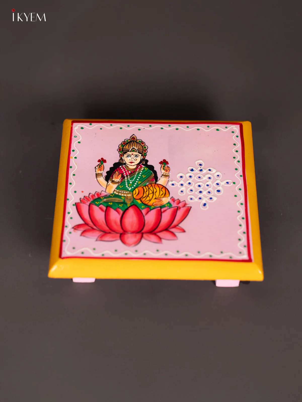 Lakshmi Hand-Painted Wooden Chowki - (6x6) Inches - KI27111 - Image 2