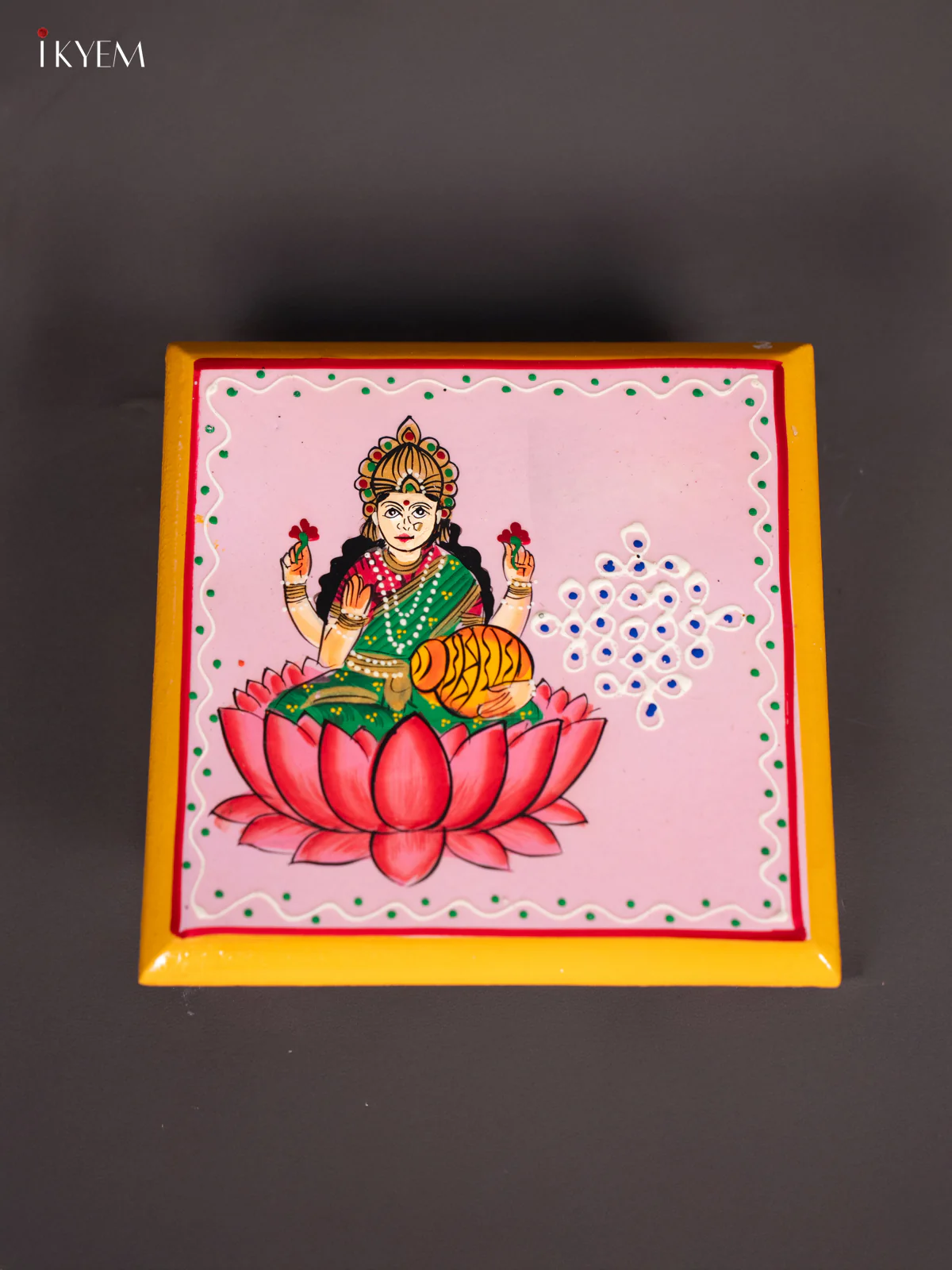 Lakshmi Hand-Painted Wooden Chowki - (6x6) Inches - KI27111 - Image 4