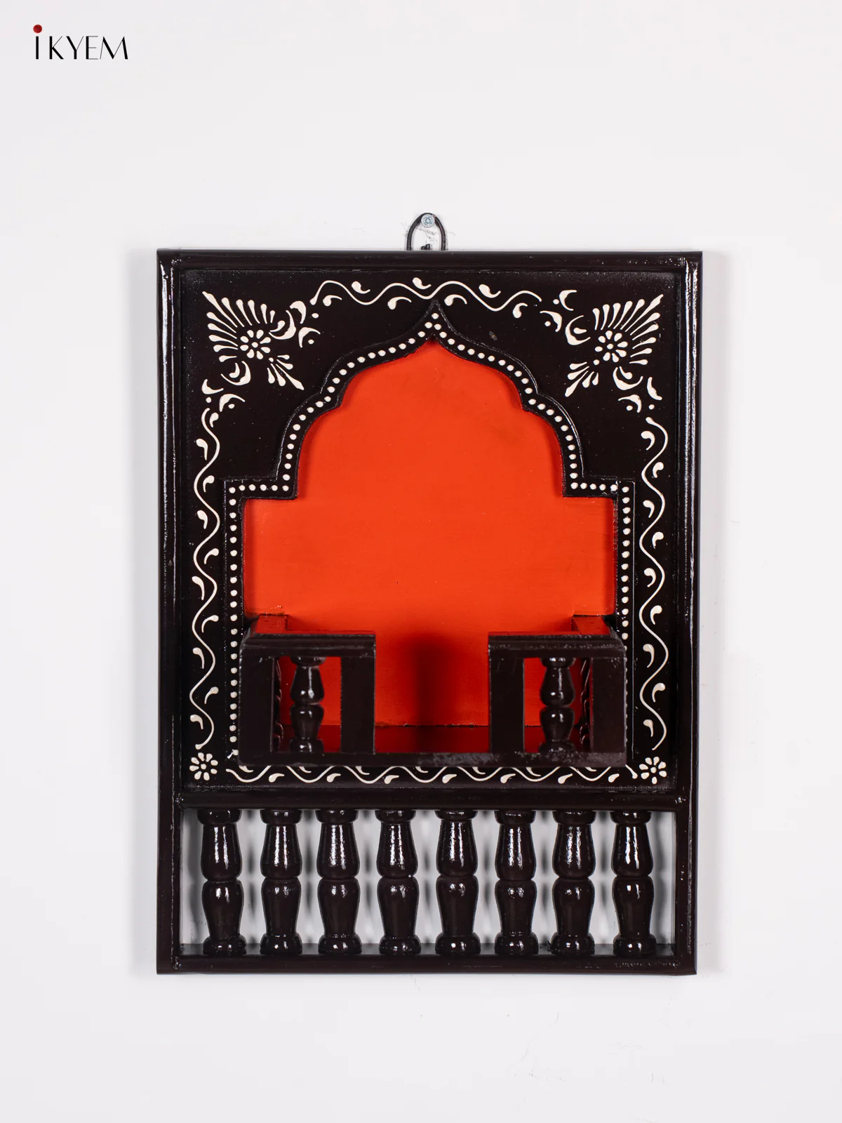 Wooden Hand Painted Jharokha Frame with Stand - Orange- 16 Inches - KI27117