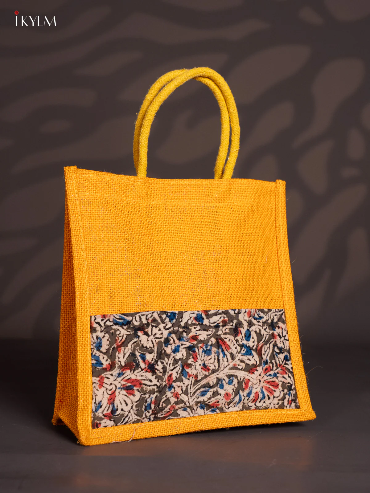 Pretty Yellow Half & Half Kalamkari Jute Bag with Rope Handles - KI30115 - Image 2