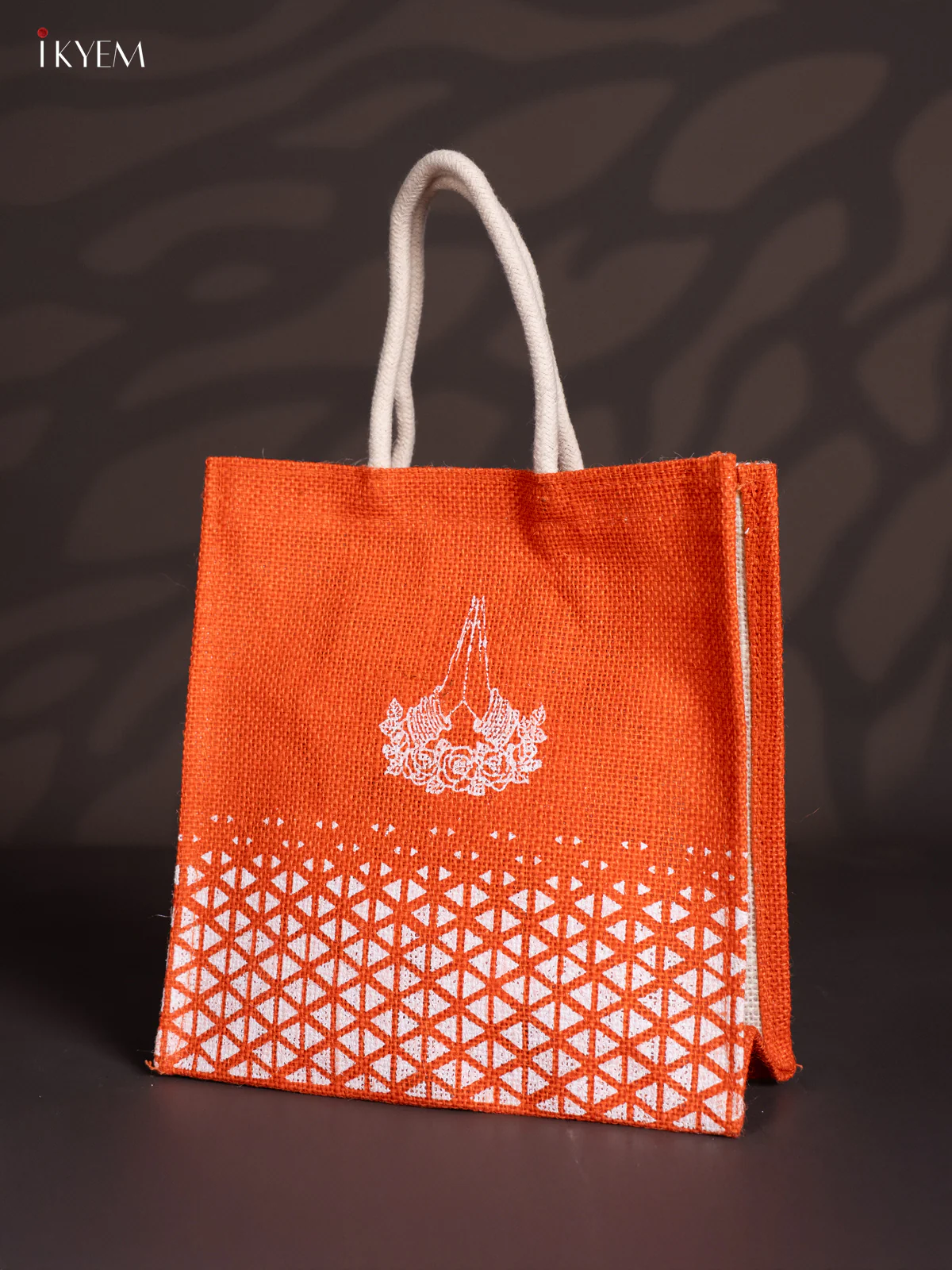 Elegant Namaste Printed Orange Jute Bag - 10 Inch - KI30117 - Image 3