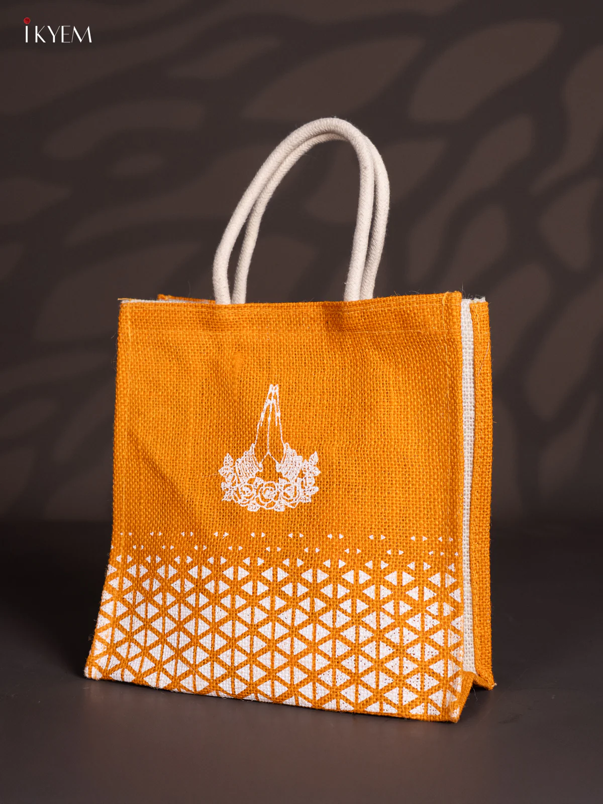 Elegant Namaste Printed Yellow Jute Bag - 10 Inch - KI30118 - Image 3