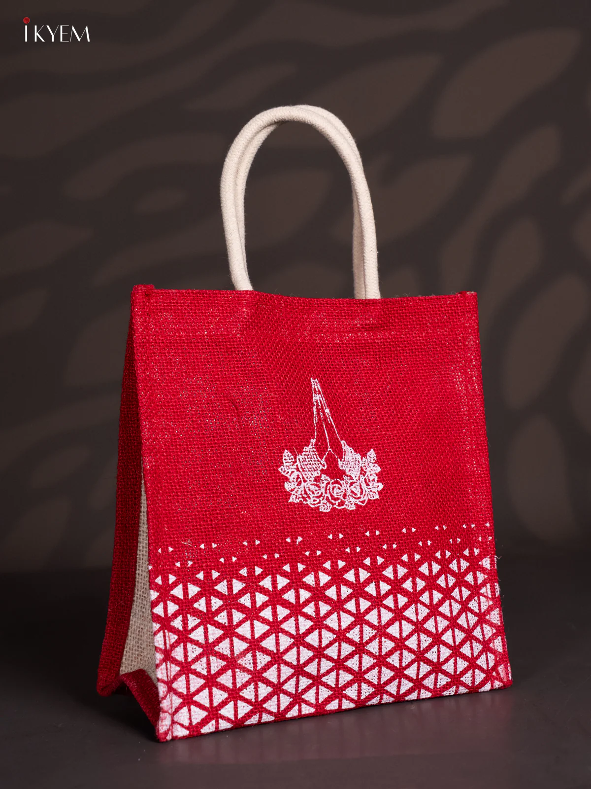 Elegant Namaste Printed Red Jute Bag - 10 Inch - KI30119 - Image 2