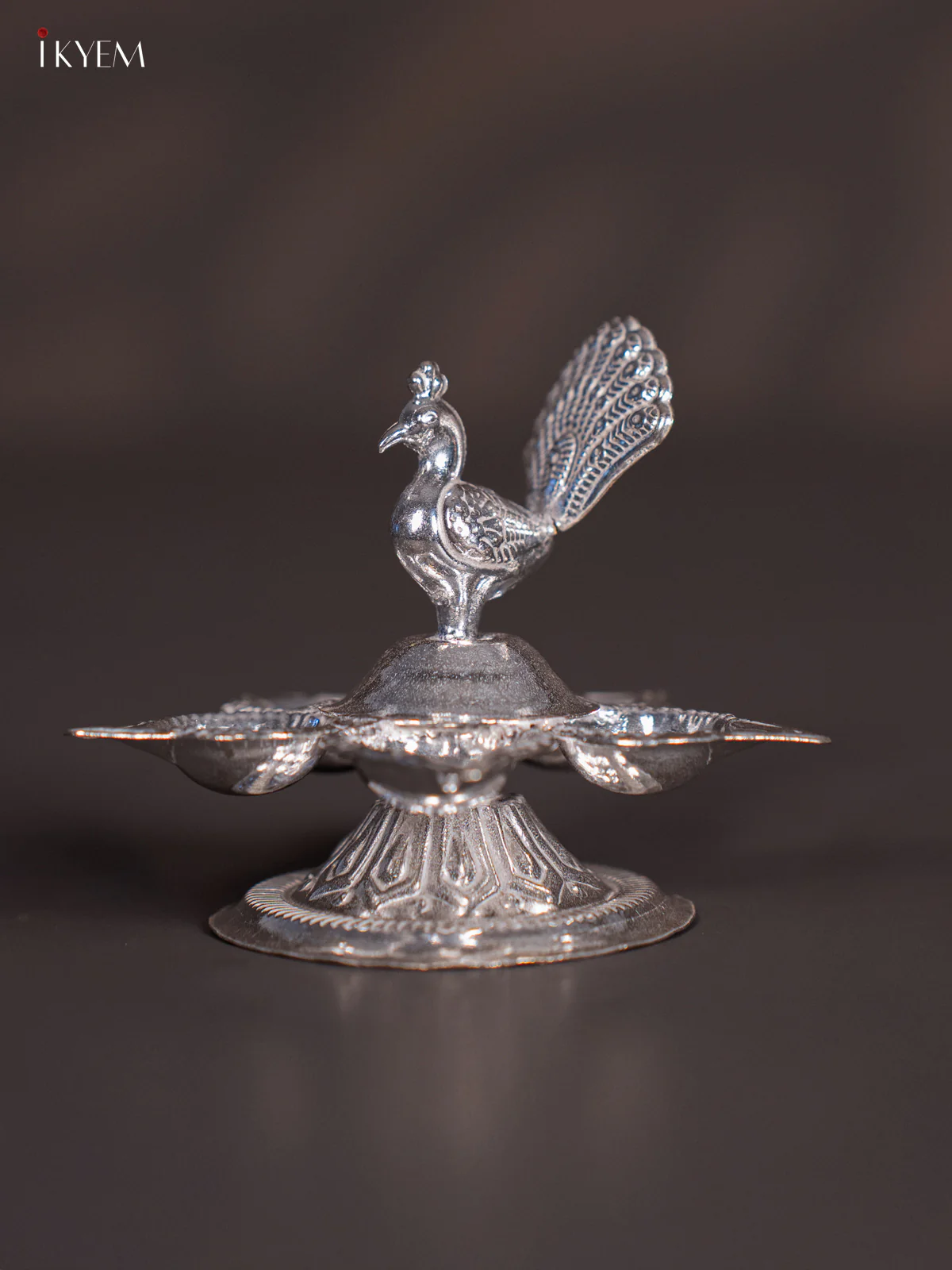 German Silver 5-Face Peacock Diya - KJ01112 - Image 2