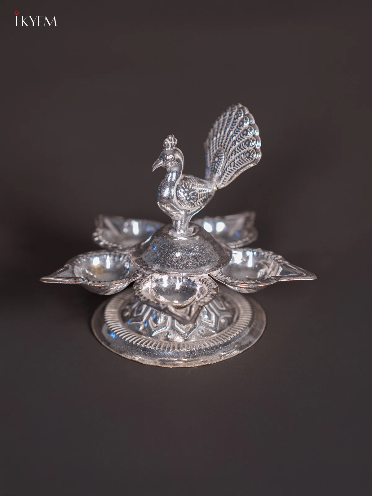 German Silver 5-Face Peacock Diya - KJ01112 - Image 3