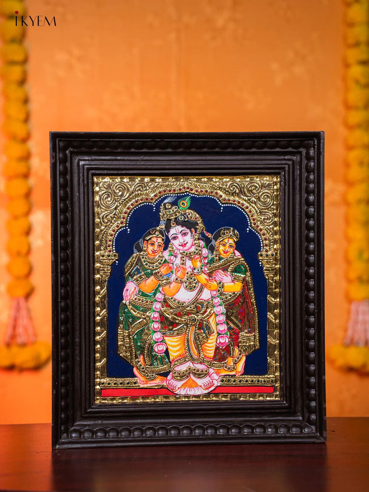 Krishna, Rukmini & Satyabhama Tanjore painting (15*13) - KJ03193