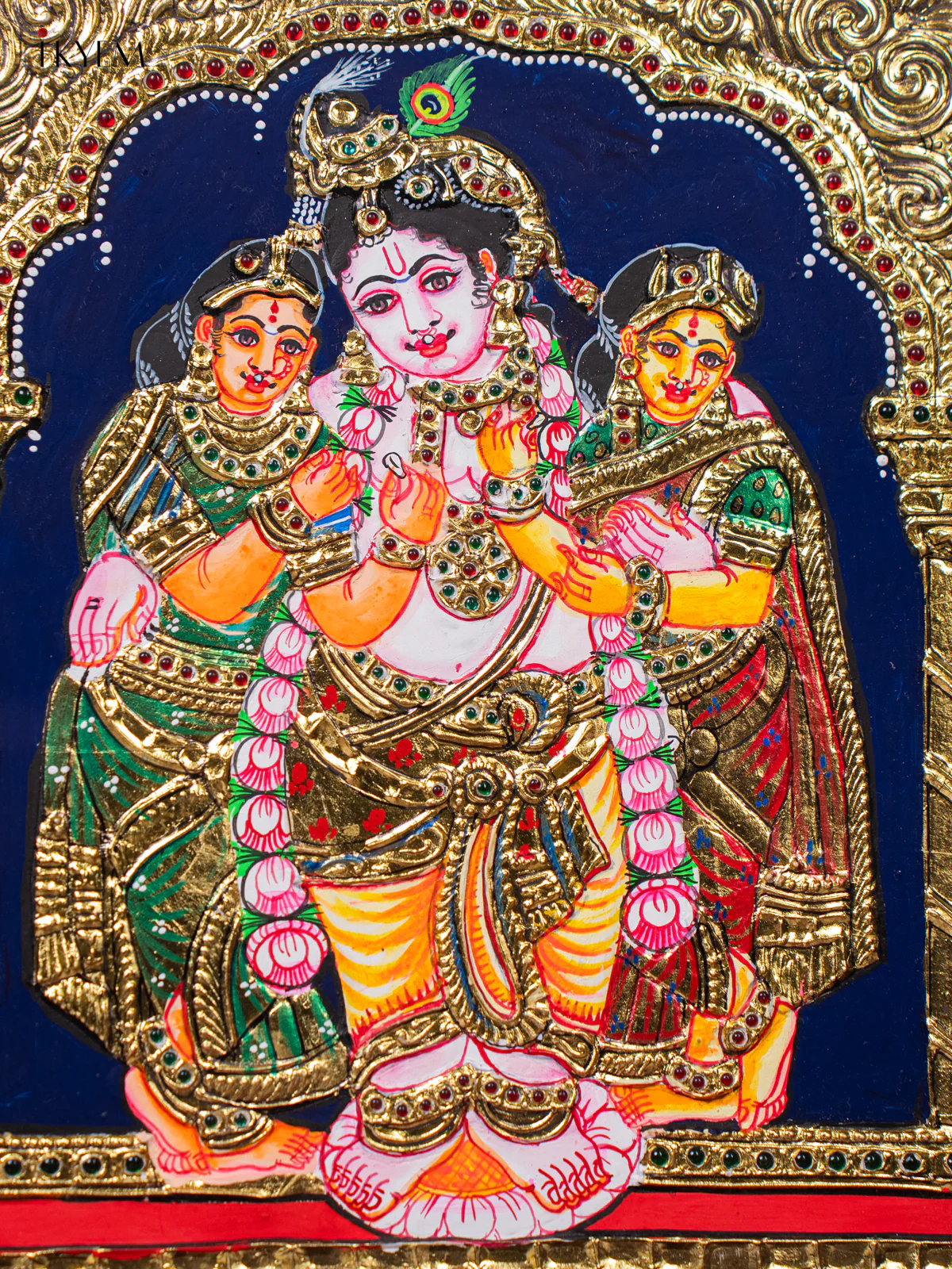 Krishna, Rukmini & Satyabhama Tanjore painting (15*13) - KJ03193 - Image 3