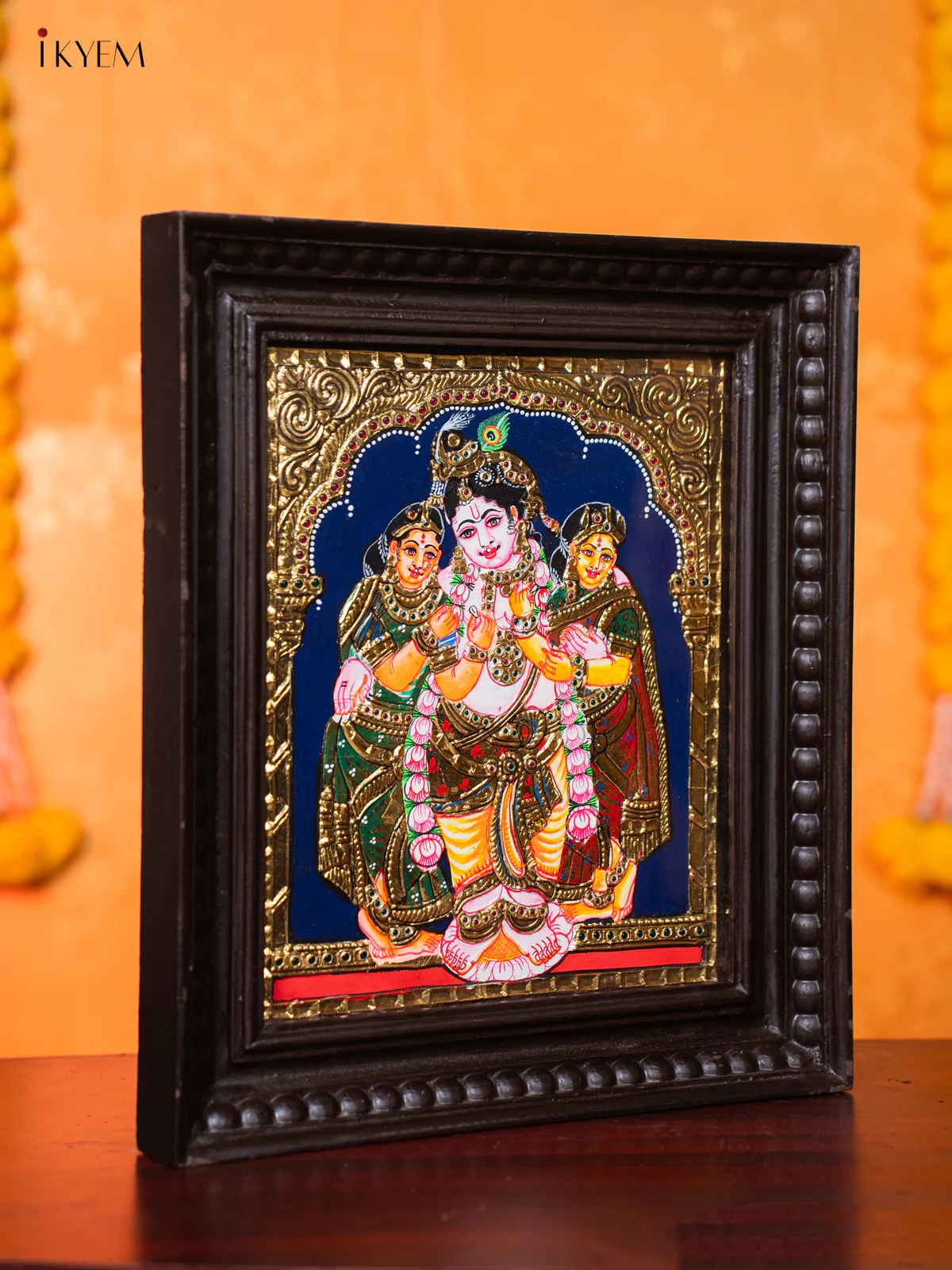 Krishna, Rukmini & Satyabhama Tanjore painting (15*13) - KJ03193 - Image 4