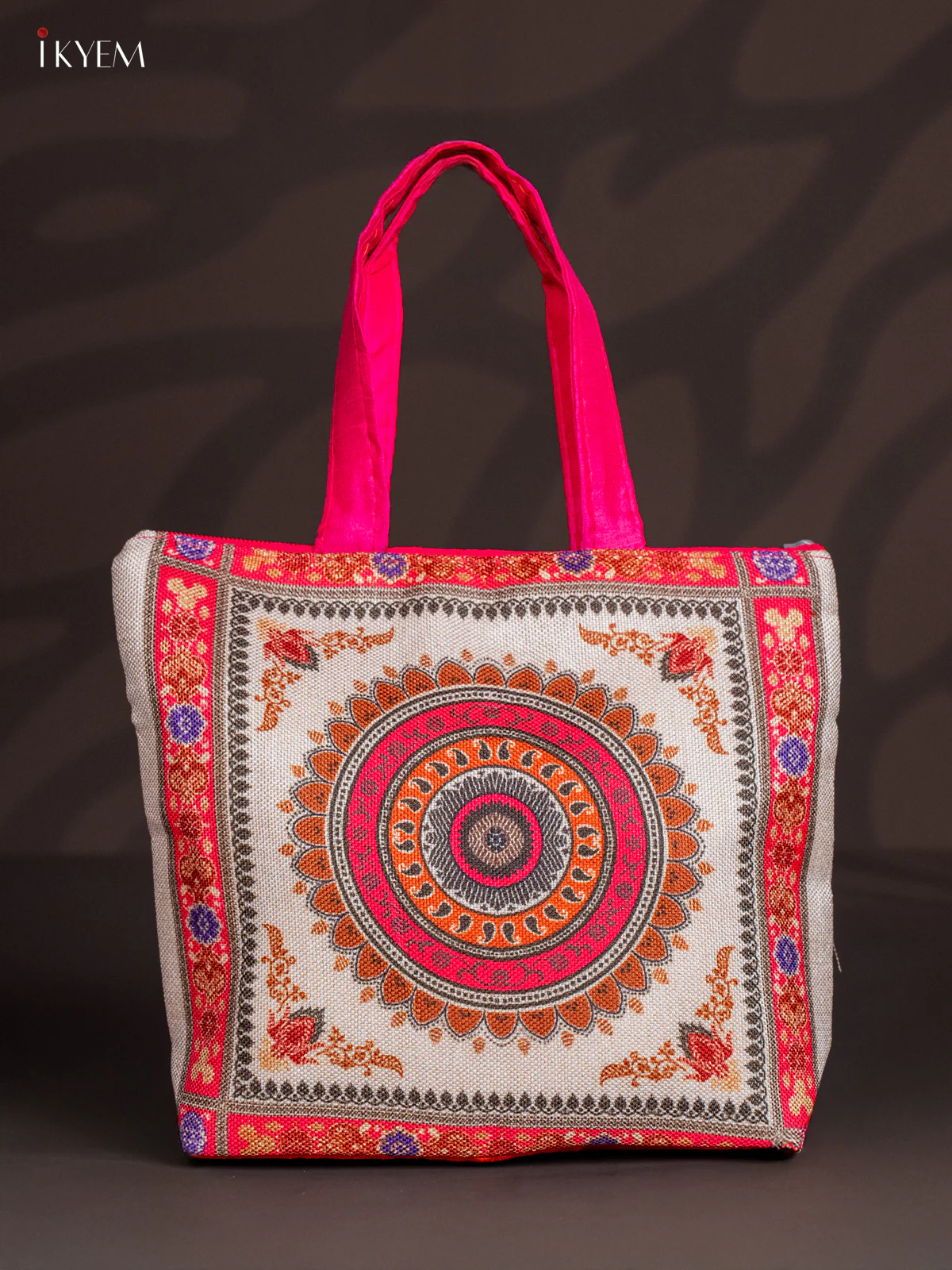 Mandala Jute Bag - Pink - 8 Inch - KJ04124