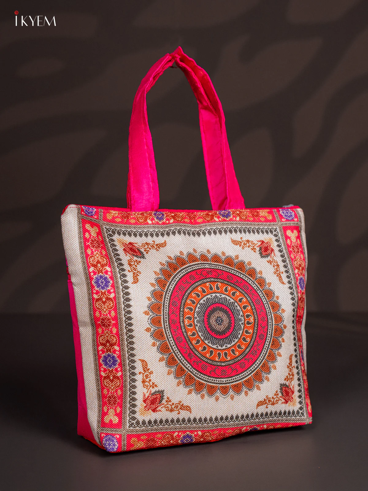 Mandala Jute Bag - Pink - 8 Inch - KJ04124 - Image 2
