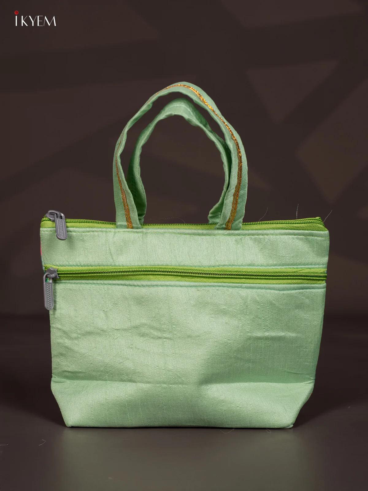 Pichwai Lotus Design Green Handbag - 7.3 Inch - KJ04153 - Image 3