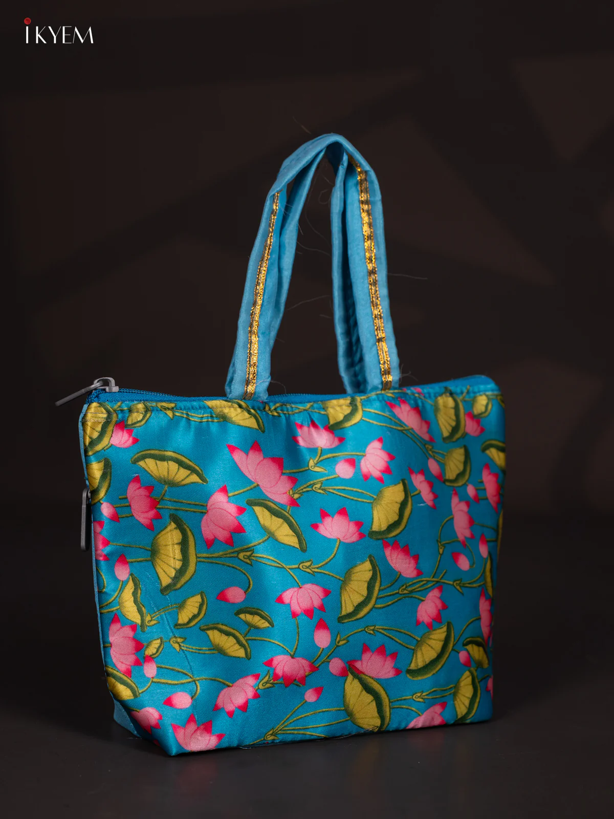 Pichwai Lotus Design Blue Handbag - 7.3 Inch - KJ04155 - Image 2