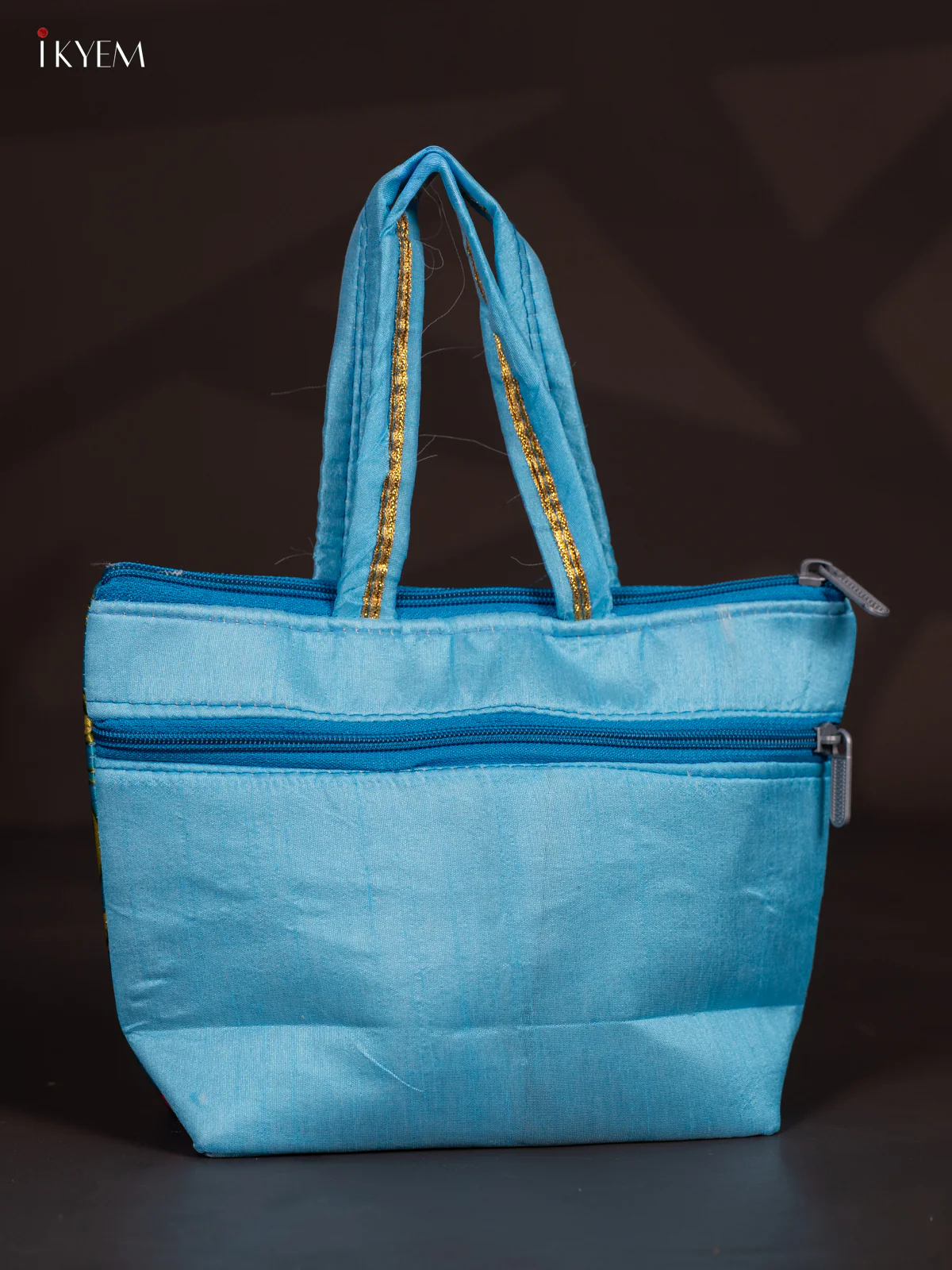 Pichwai Lotus Design Blue Handbag - 7.3 Inch - KJ04155 - Image 3