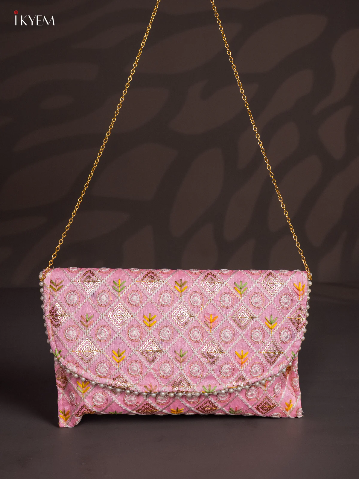 Embroidered Sling bag - Baby Pink - KJ04161