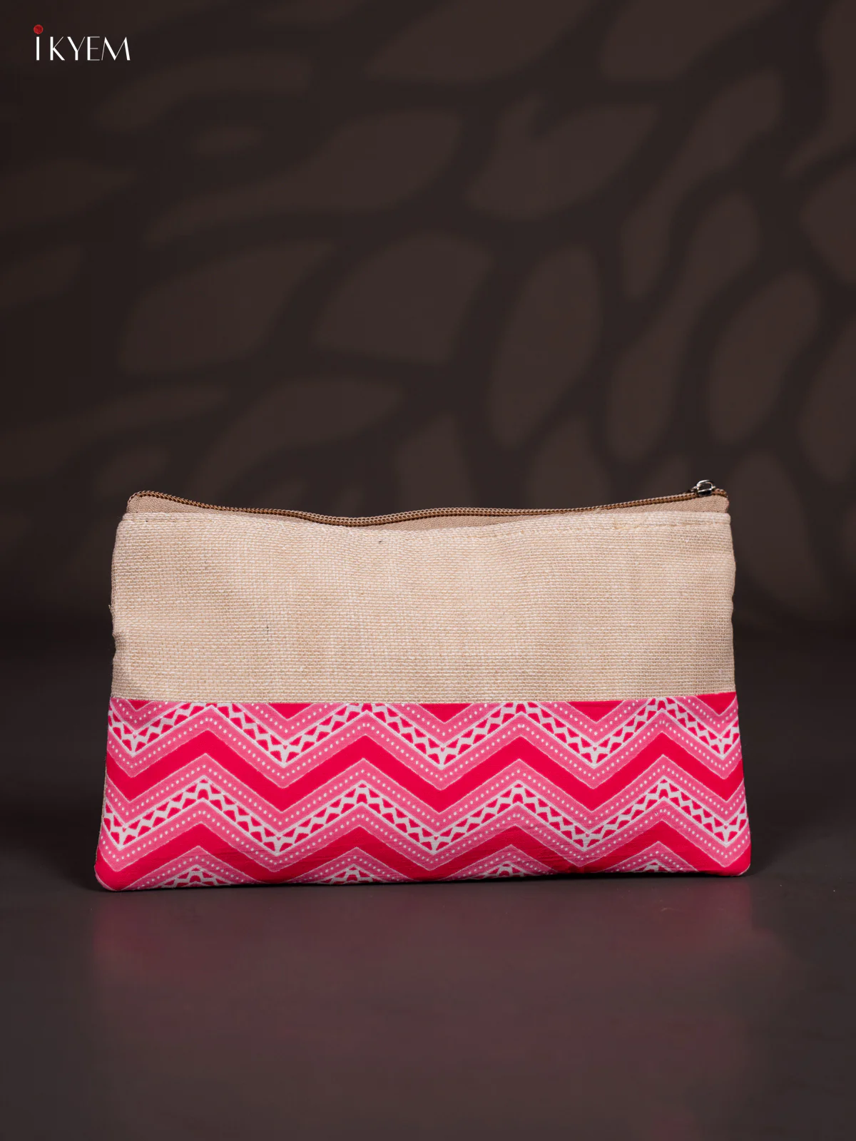 Fabric Printed Jute Pouch - Pink - KJ04170
