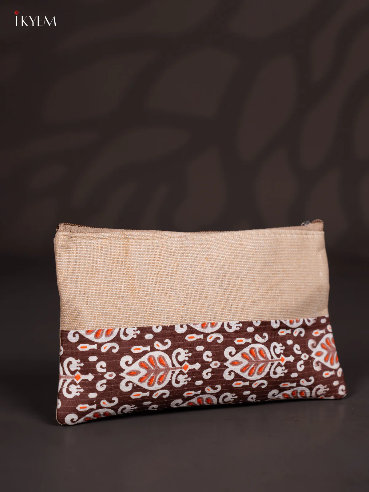 Fabric Printed Jute Pouch - Brown - KJ04171 - Image 2