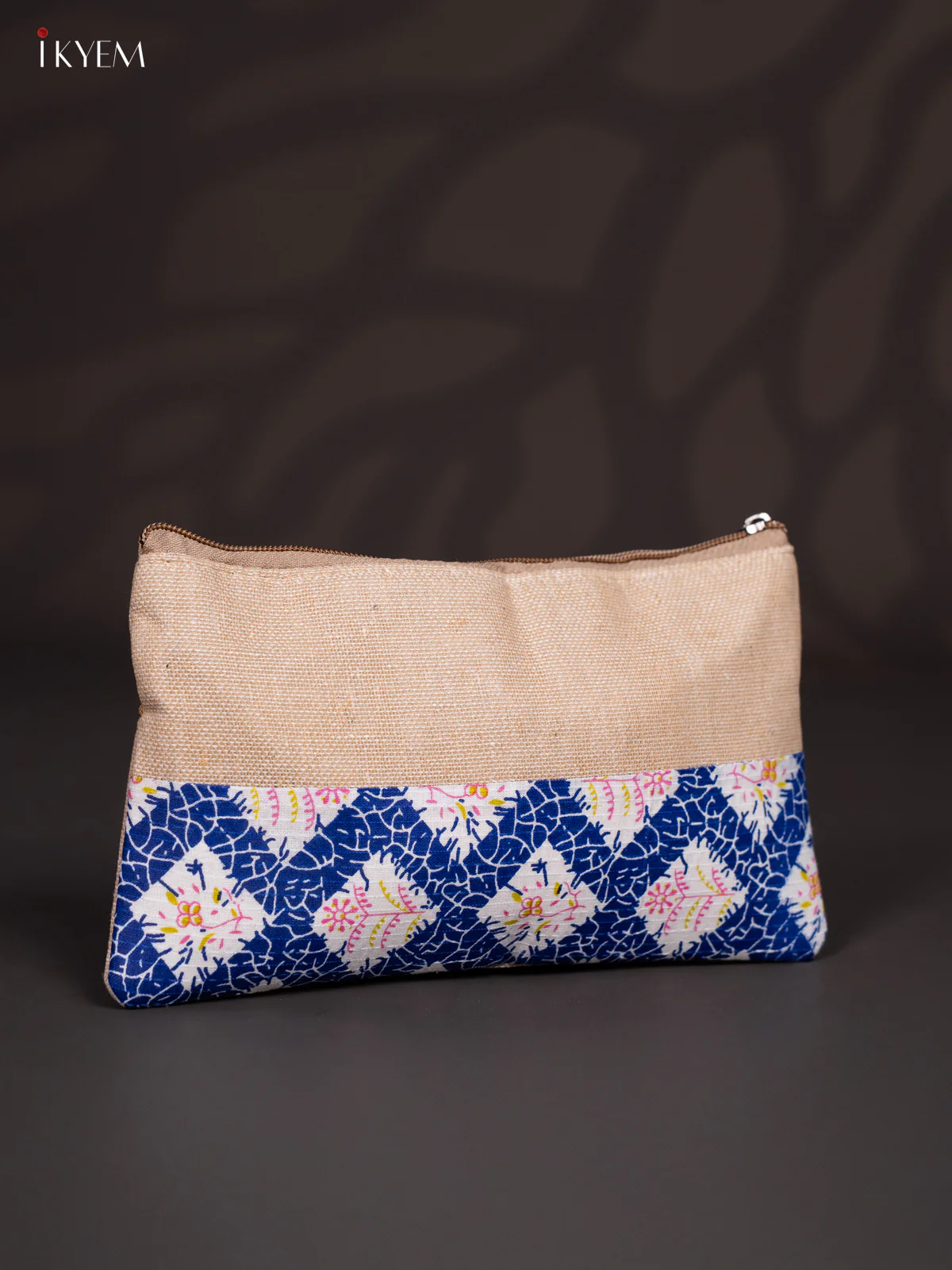 Fabric Printed Jute Pouch - Blue - KJ04173 - Image 2